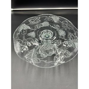 Indiana Glass Colony Clear Harvest Grape Cake Pedestal Stand Scalloped Vintage